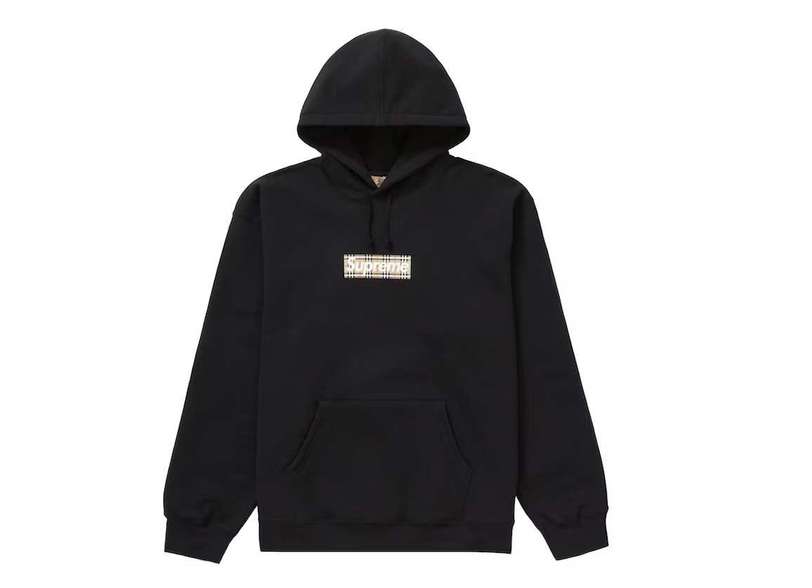 Supreme Burberry Box Logo Hooded Sweatshirt Black