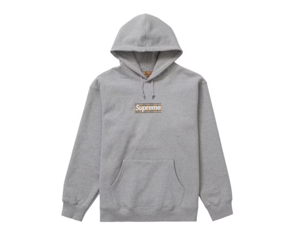 Supreme Burberry Box Logo Hooded Sweatshirt Heather Grey